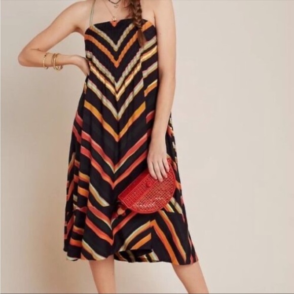 ANTHROPOLOGIE Runi Chevron Striped Midi Slip Dress NEW - Picture 3 of 12